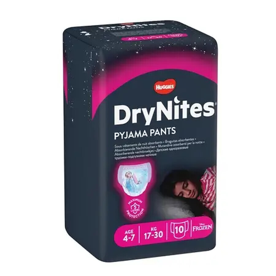 Pañales DryNites para niñas, 4-7 años, 17-30 kg, 10 unidades, Huggies