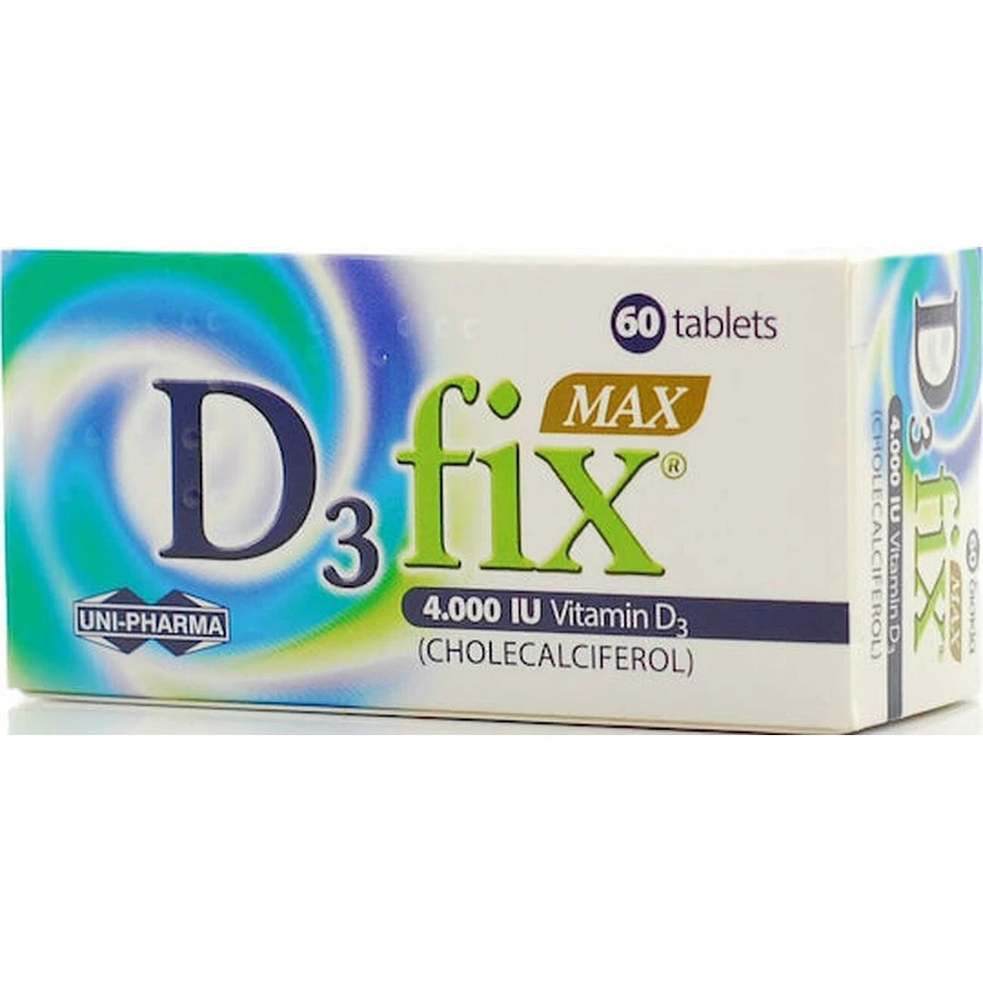UNI-PHARMA D3 Fix Max Vitamine voor Versterking Immuunsysteem & Eiergezondheid 4000iu 60 x 1 tabletten
