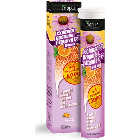 Ino Plus Echinacea + Vit C + Propolis Immune System Strengthening Supplement 20 tabs ef Orange ef