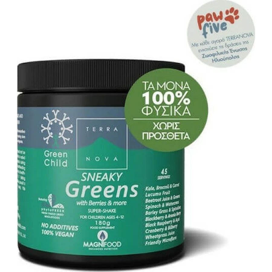 TerraNova Child Sneaky Greens Super Shake Multivitamin for Energy, Immune Boost & Antioxidant Action 180gr
