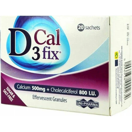 UNI-PHARMA D3 Fix Calcium Vitamine pour le renforcement du système immunitaire et la santé des oeufs 500mg 20 sachets