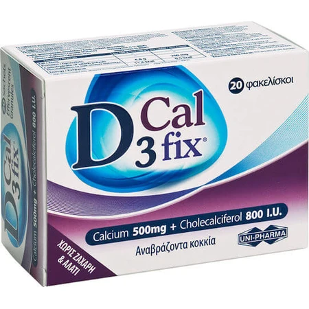 UNI-PHARMA D3 Fix Calcium Vitamine pour le renforcement du système immunitaire et la santé des oeufs 500mg 20 sachets