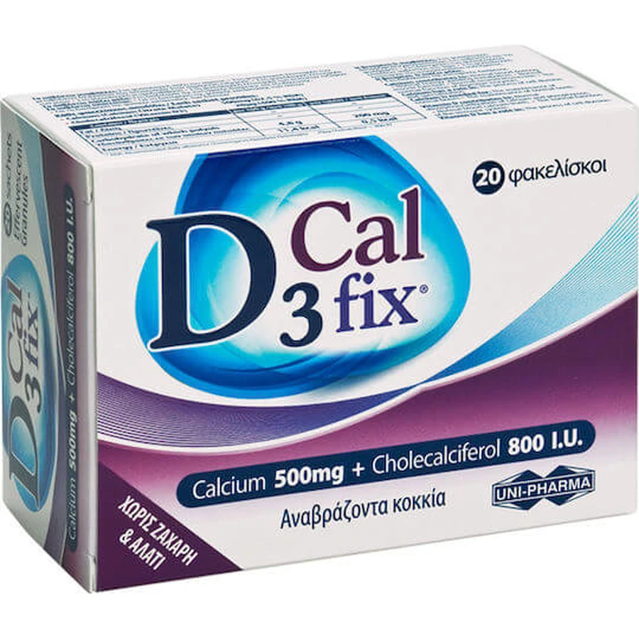 UNI-PHARMA D3 Fix Calcium Vitamine pour le renforcement du système immunitaire et la santé des oeufs 500mg 20 sachets
