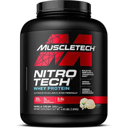 MuscleTech Nitrotech Whey Protein Molkenprotein mit Kreatin & Geschmacksrichtung Vanillecreme 1,8kg