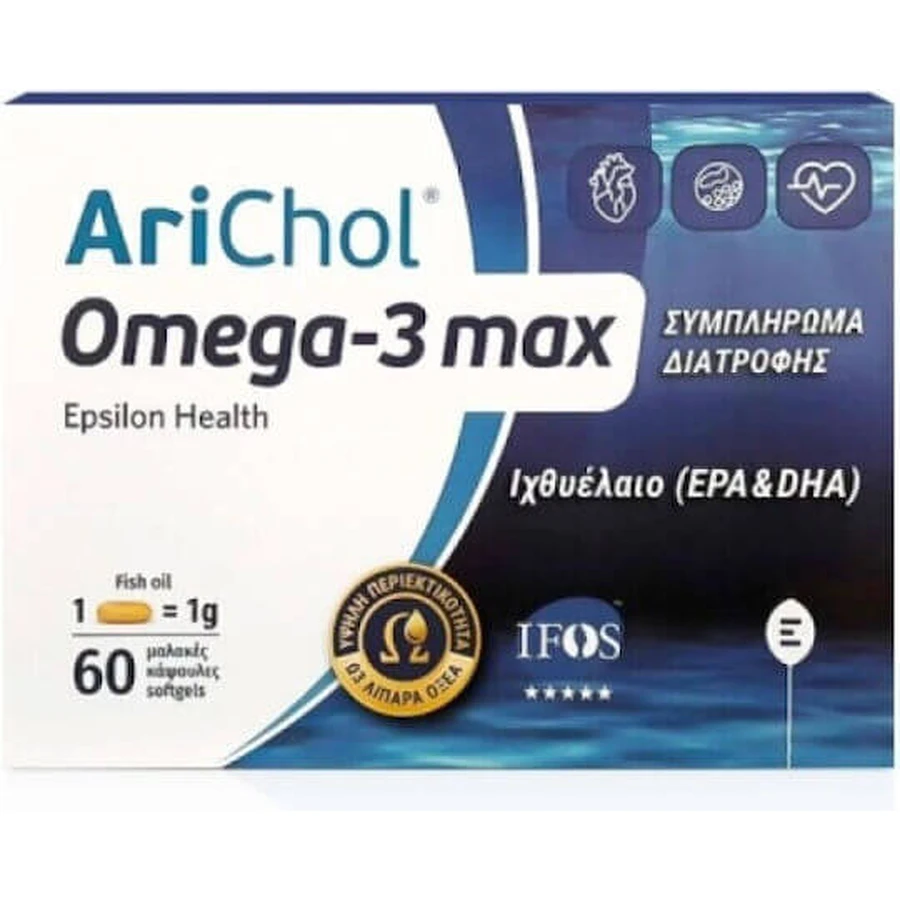 Epsilon Health Arichol Omega-3 Max Fischöl 1000mg 60 Weichkapseln nicht aromatisiert