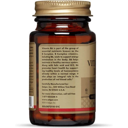 Solgar Vitamine B6 voor de gezondheid van het zenuwstelsel 100mg 100 veget 100 capsules
