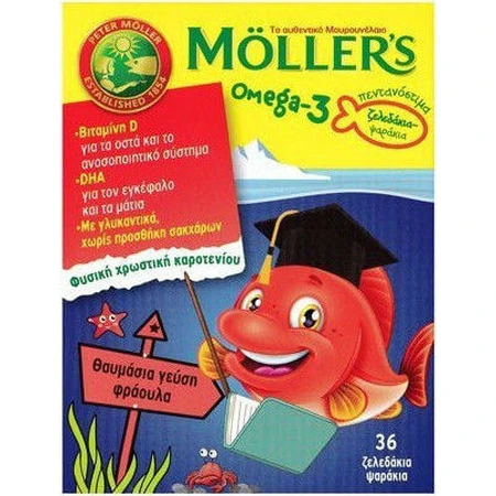 Moller's Omega 3 Visolie Geschikt voor kinderen 36 geleisnoepjes Aardbei