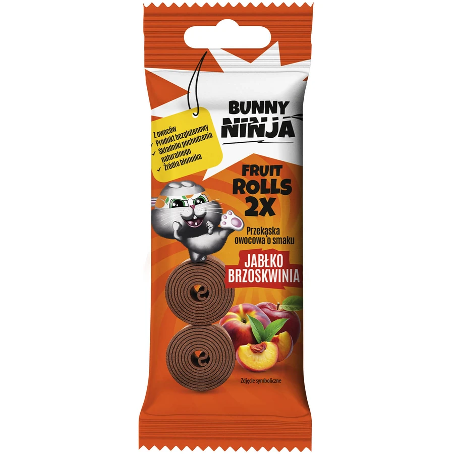 Bunny Ninja Fruit Double Roll, fruit snack, apple-peach flavor, 30 g