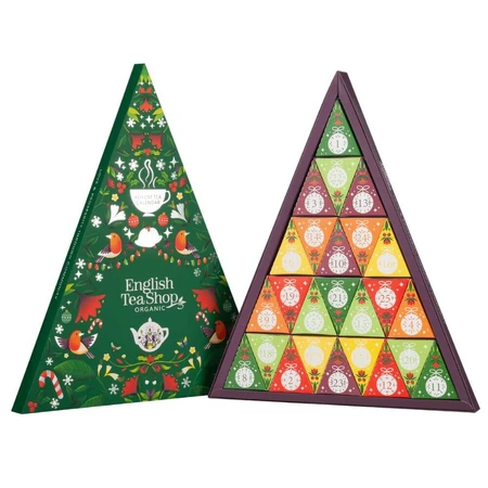 English Tea Shop Organic set, adventskalender, groene driehoek, biopiramidethee, 13 smaken, 2g x 25 builtjes