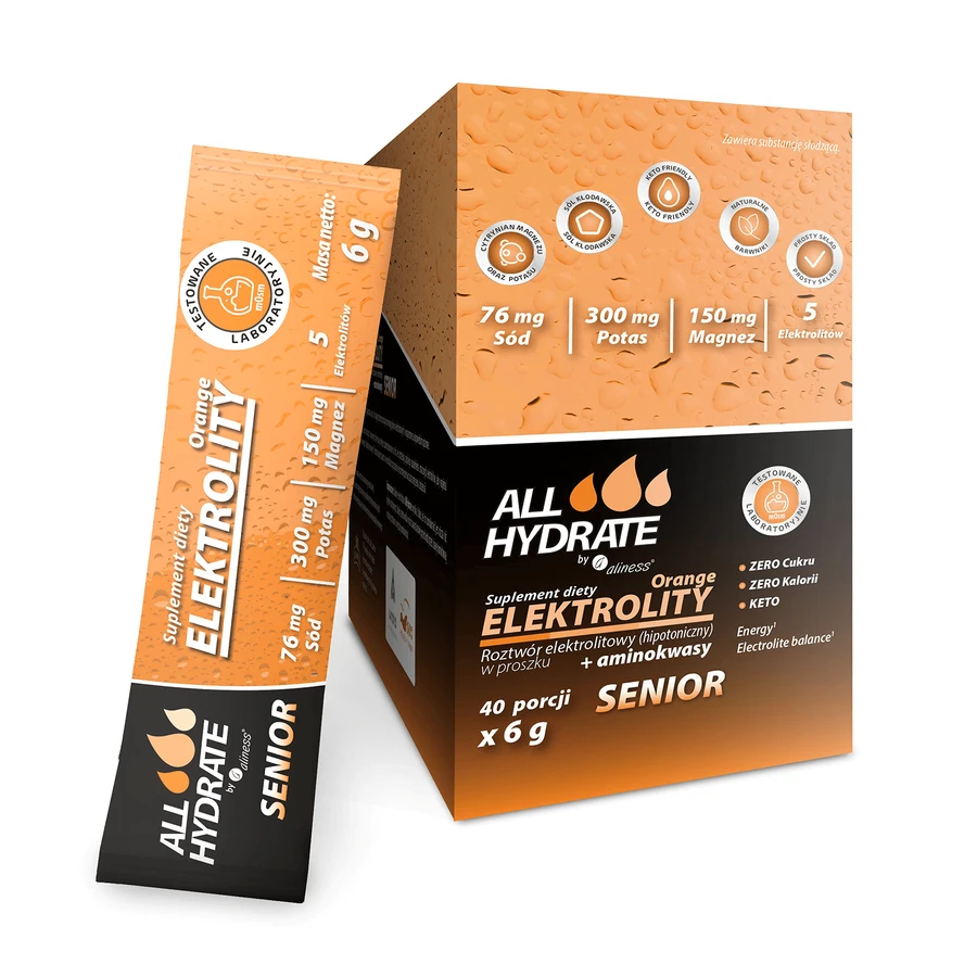 ALLHydrate Senior electrolitos con aminoácidos, sabor naranja, 6 g x 40 sobres