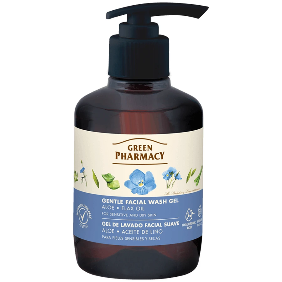Green Pharmacy, gentle face wash gel, dry and sensitive skin, aloe vera, 270 ml