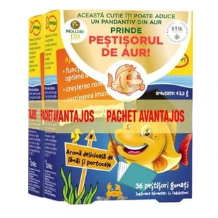 Pakje goudvis met Omega 3 en citroen- en sinaasappelsmaak, 2 x 36 geleitjes, Moller's
