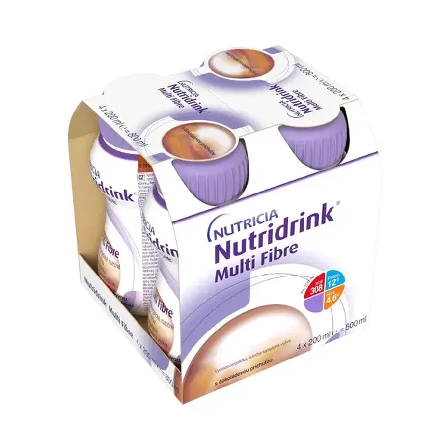 Nutridrink Multi Fibre chocolate flavour 4×200 ml, Getränk für medizinische Zwecke