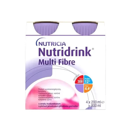 Nutridrink Multi Fibre goût fraise 4×200 ml, boisson à usage médical