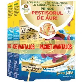Pak Omega-3 gummivisjes met groene citroen- en passievruchtensmaak, 2x27 geleitjes, Moller's