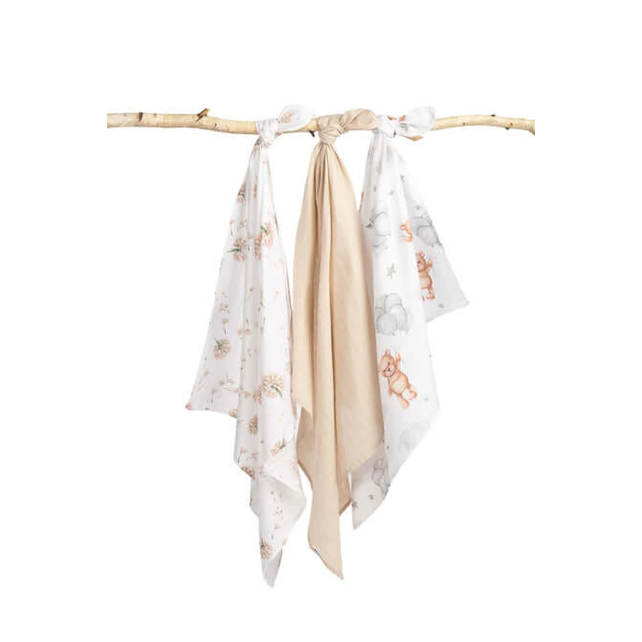Pañales Muselina Oso Beige 3 Unidades 70X80 Sm