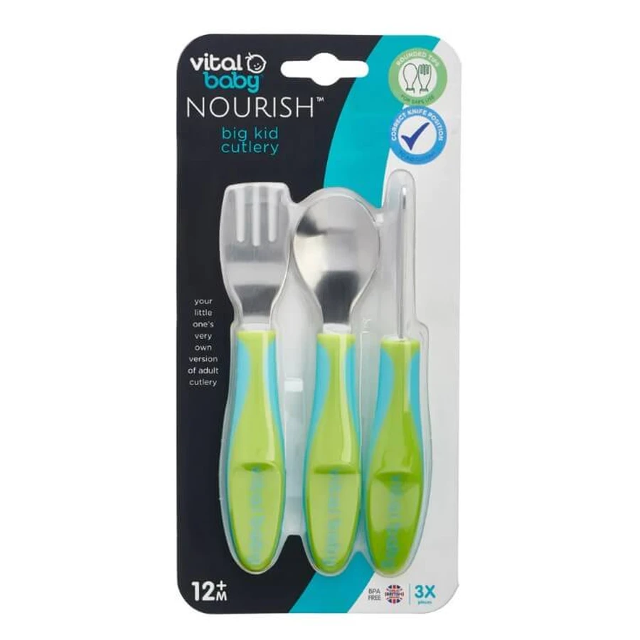 Ustensiles en métal pour enfants 12M+ Vert Vital Baby