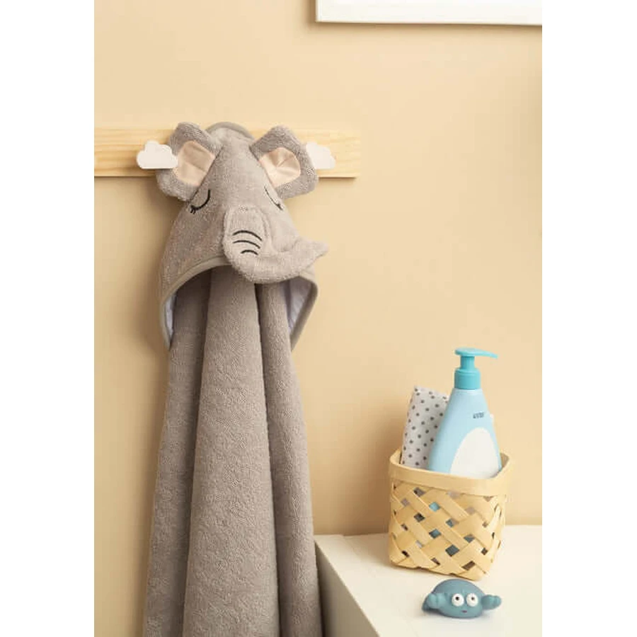 Babyhandtuch mit Kapuze 100X100 Sm Elefant Grau Sensillo