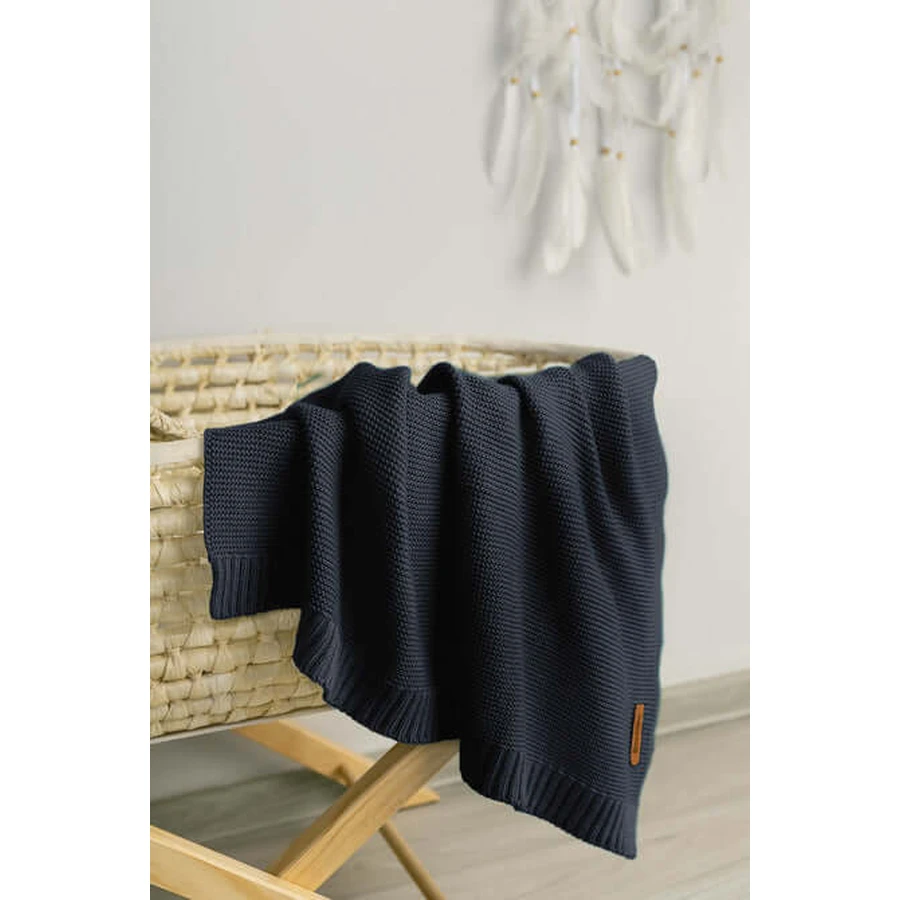 Couverture en bambou et coton bleu marine 100X80