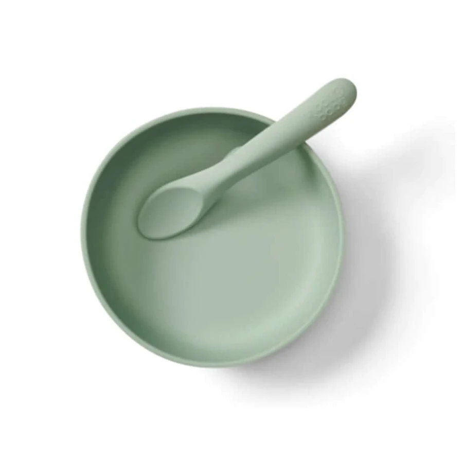 Juego de Vaso y Cuchara de Silicona para Vacío Mint Vital Baby