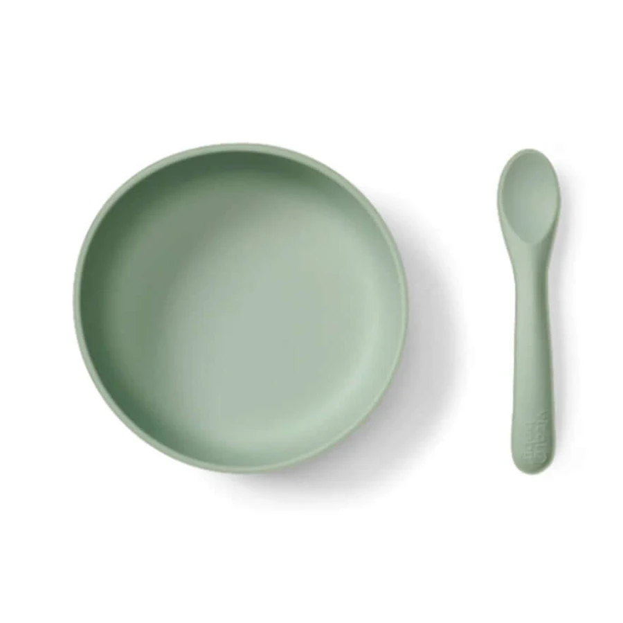 Juego de Vaso y Cuchara de Silicona para Vacío Mint Vital Baby