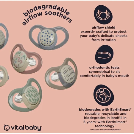Sucettes à flux d'air apaisant 6-18 mois Earthsmart Vital Baby