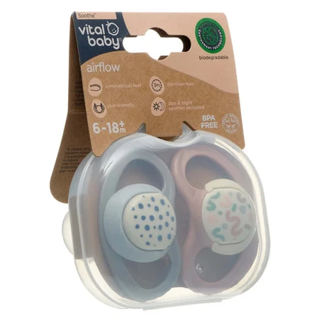Sucettes à flux d'air apaisant 6-18 mois Earthsmart Vital Baby