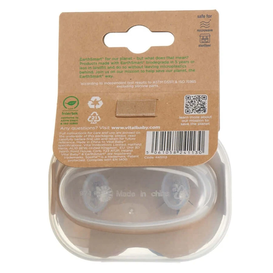 Sucettes à flux d'air apaisant 6-18 mois Earthsmart Vital Baby