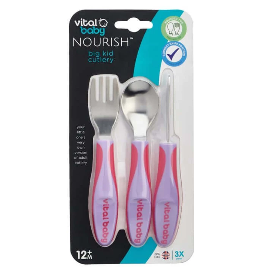 Utensilios de metal para niños 12M+ Morado Vital Baby