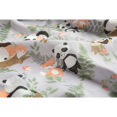 Muslin Diaper Panda And Fox 120X120 Cm
