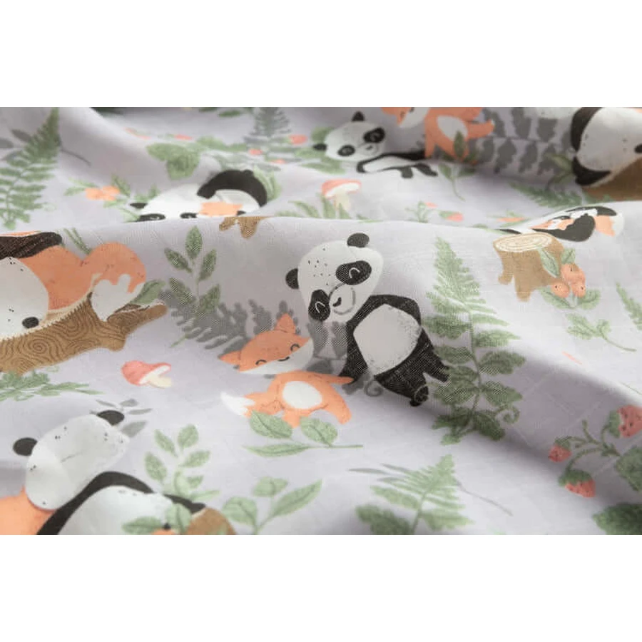 Muslin Diaper Panda And Fox 120X120 Cm