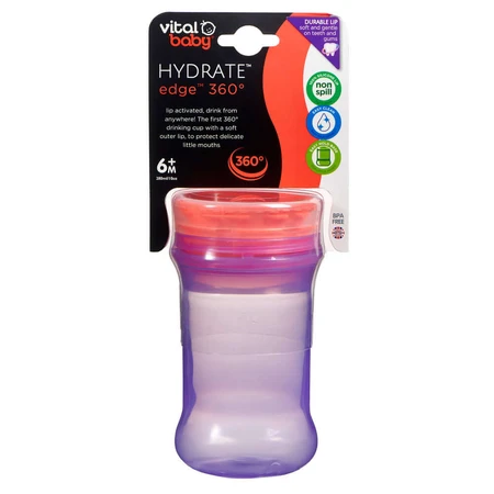 Non-Spilling Cup With Soft Silicone Rim For Sipping 360° Purple Vital Baby