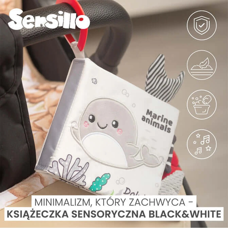 Zacht boek zwart-wit dolfijn Sensillo