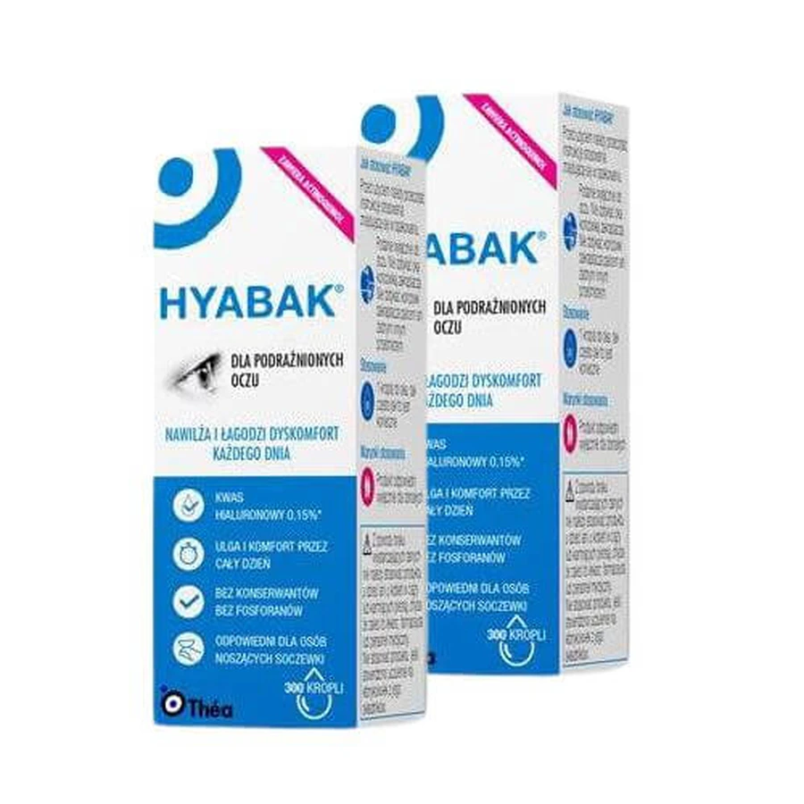 Zestaw Hyabak nawilżające krople dla podrażnionych oczu, 2 x 10 ml
