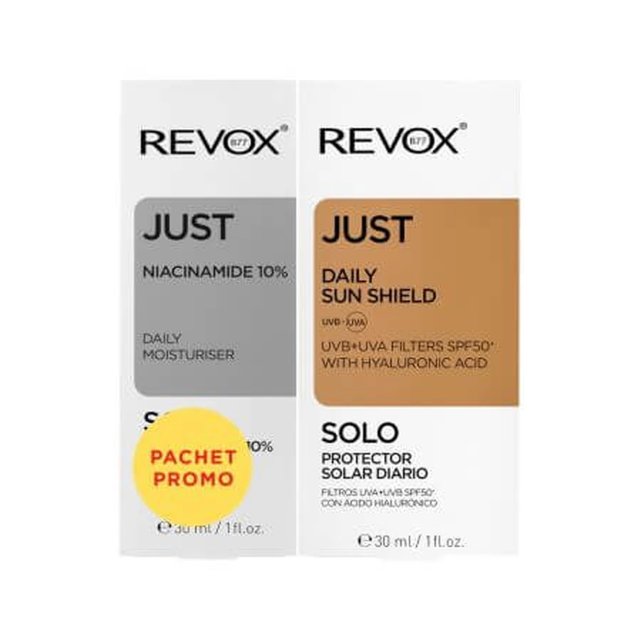 Moisturizing serum with 10% niacinamide 30 ml + Day cream with sun protection SPF50 and hyaluronic acid 30 ml Just, Revox