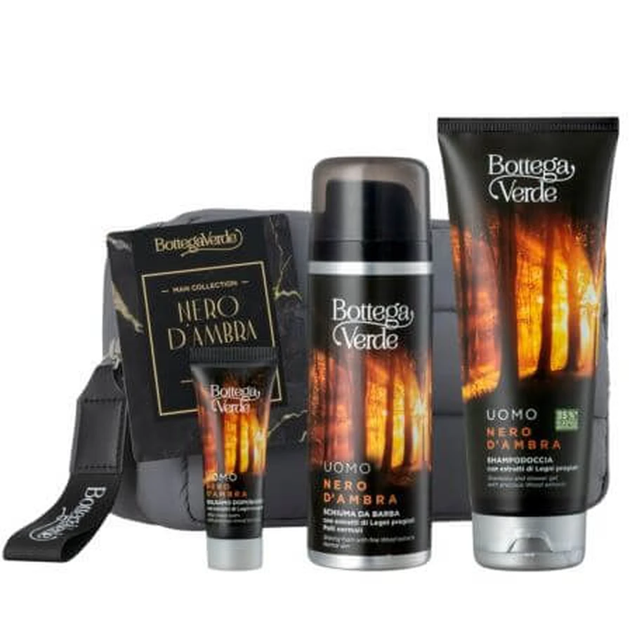 2 in 1 Hydraterende Shampoo en Douchegel Set 200 ml + Scheerschuim 200 ml + After Shave Conditioner 20 ml Nero d'Ambra, Bottega Verde