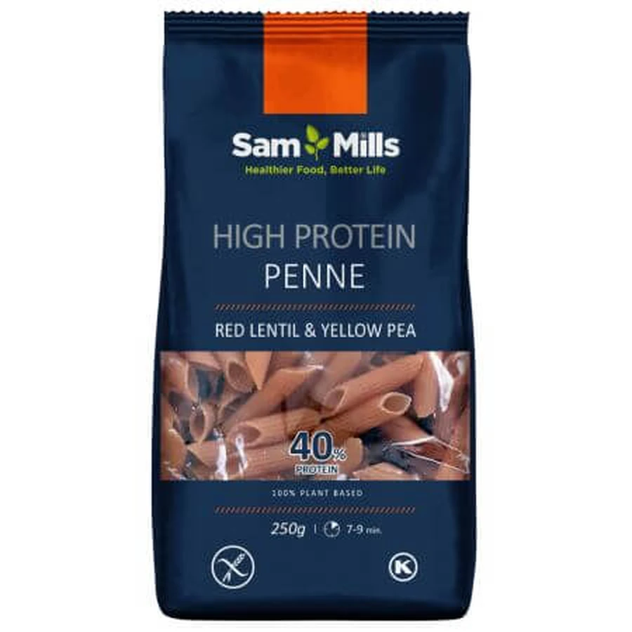Pâtes aux lentilles rouges et aux pois jaunes riches en protéines, 250 g, Sam Mills