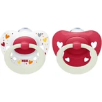 Nuk Signature Silicone Orthodontische Fopspenen Siliconen fopspeen met zakje wit - rood voor 18-36 maanden 2st