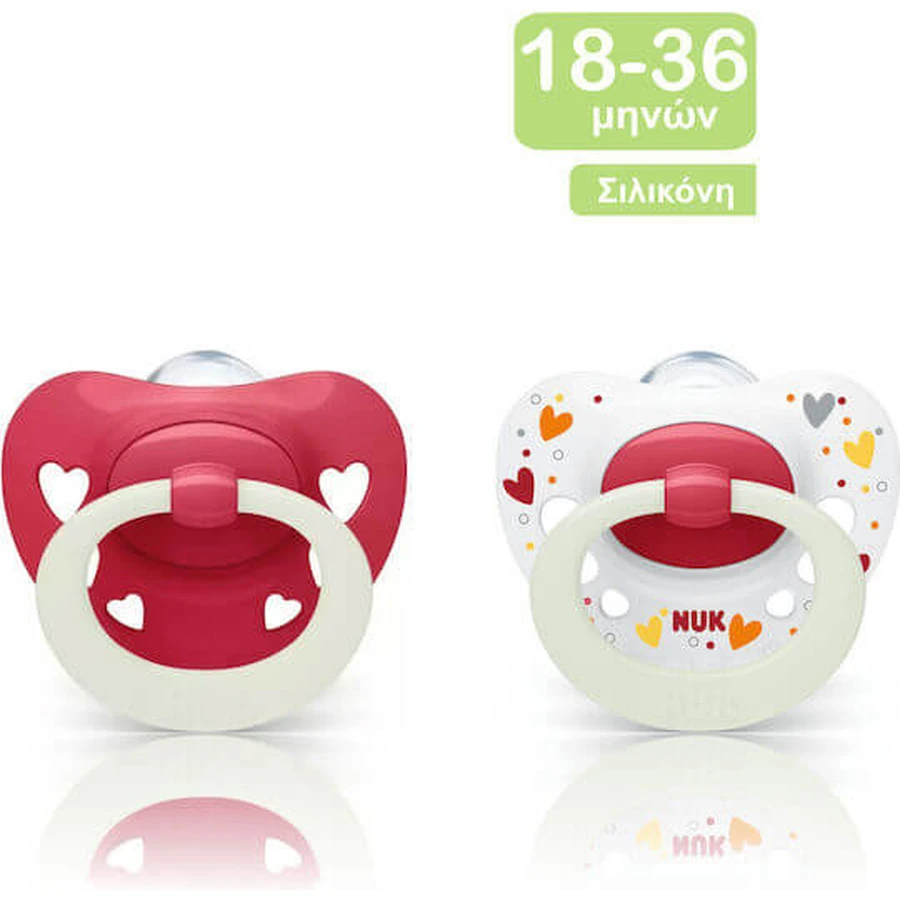 Nuk Signature Silicone Orthodontische Fopspenen Siliconen fopspeen met zakje wit - rood voor 18-36 maanden 2st