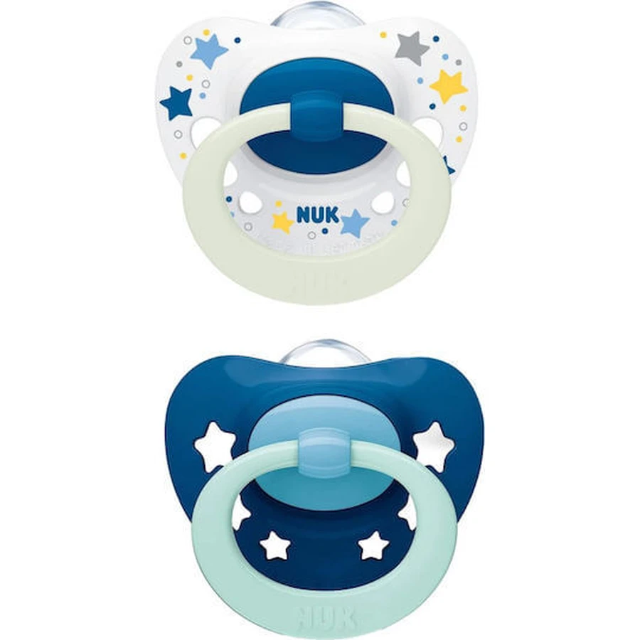 Nuk Signature Signature Silicone Fopspenen Fopspeen met hoesje Blauw voor 0-6 maanden 2st