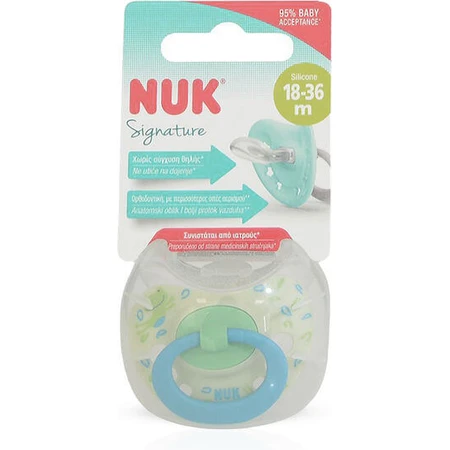 Nuk Signature Silicone Orthodontic Pacifier Frog - Green - Blue pour 18-36 mois