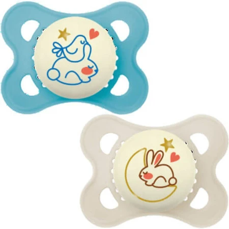 Mam 110S Silicone Orthodontische Fopspenen Rocket-Stars Silicone Fopspeen Rocket-Stars - Lichtblauw-Grijs voor 2-6 maanden 2st