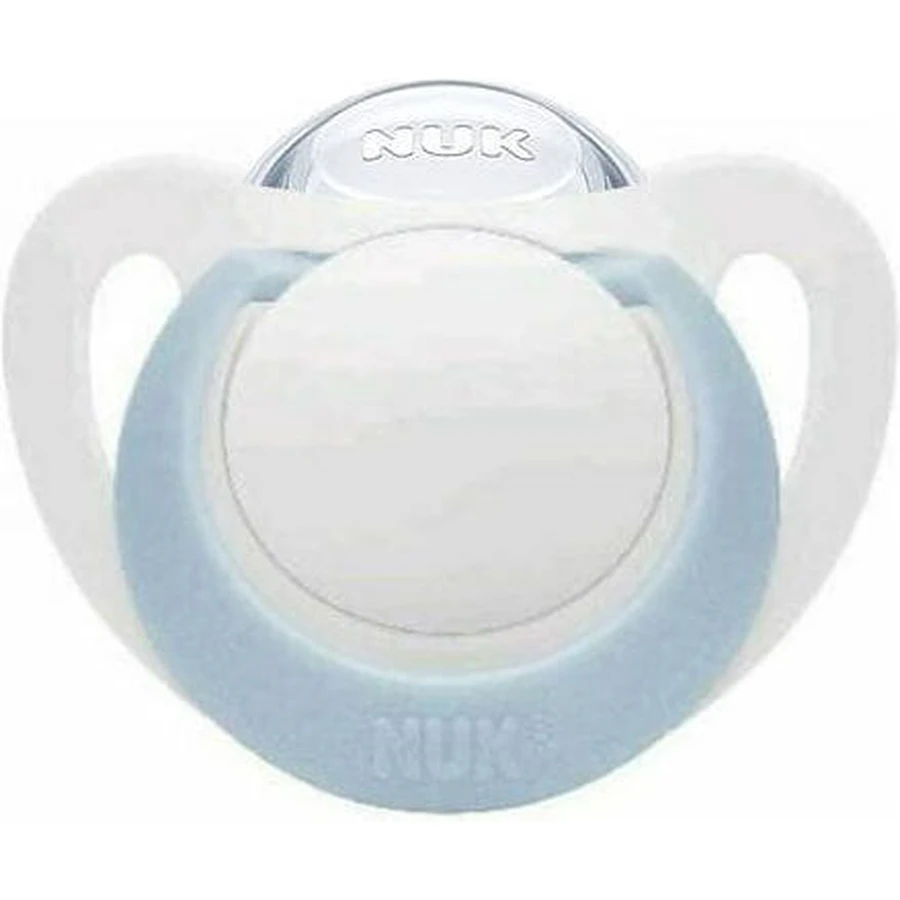 Nuk Genius Sucette orthodontique en silicone avec pochette Blanc-Bleu Ouvert pour 0-6 mois