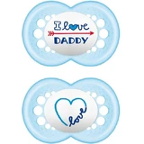 Mam Silicone Orthodontic Soothers I Love Daddy - Light Blue for 6-16 months 2pcs