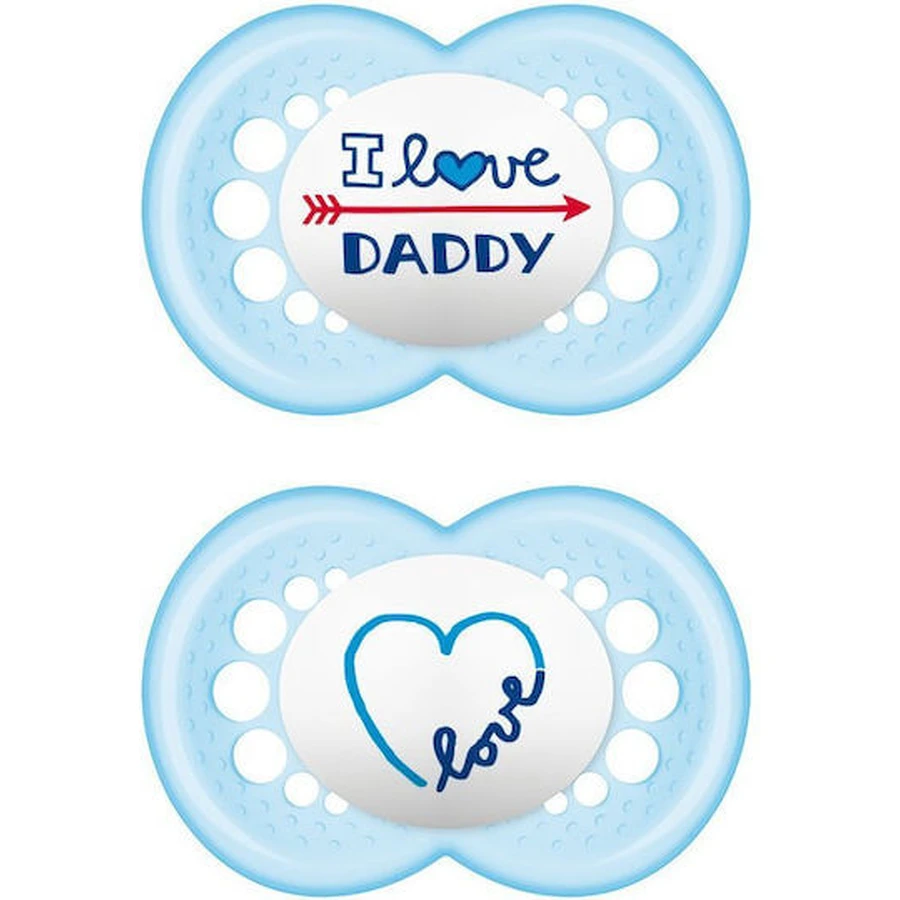 Chupetes Ortodónticos Mam Silicone I Love Daddy - Azul claro para 6-16 meses 2pcs