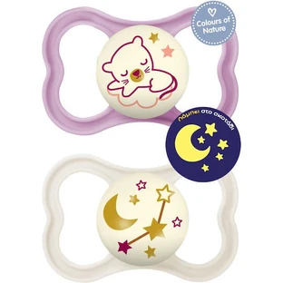 Mam Air Noche 277S Silicona Chupetes Ortodónticos Tigre - Estrellas - Morado / Crema para 16+ meses 2pcs