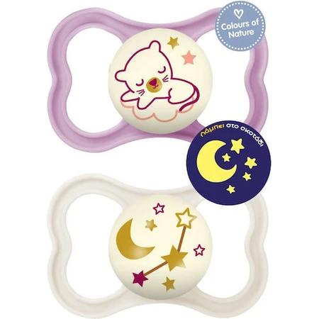 Mam Air Noche 277S Silicona Chupetes Ortodónticos Tigre - Estrellas - Morado / Crema para 16+ meses 2pcs