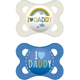 Mam I Love Daddy Silicone Orthodontic Soothers - Blue - White for 2-6 months 2pcs