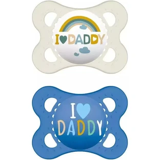 Mam I Love Daddy Silicone Orthodontische Fopspenen - Blauw - Wit voor 2-6 maanden 2st