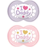 Mam Original I Love Daddy Silicone Orthodontic Pacifiers with pouch - Purple / Pink for 6-16 months 2pcs